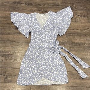 Bucket list Periwinkle Blue Floral Wrap Dress